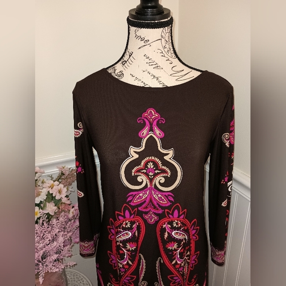 London Times Women's Brown Mini Dress Size 6 3/4 Sleeves - Picture 2 of 13